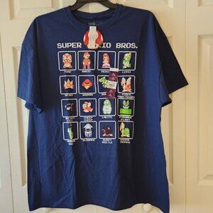 Super Mario Bros. Vintage Style Characters T-Shirt 2XL100% Cotton Blue Tee NWT